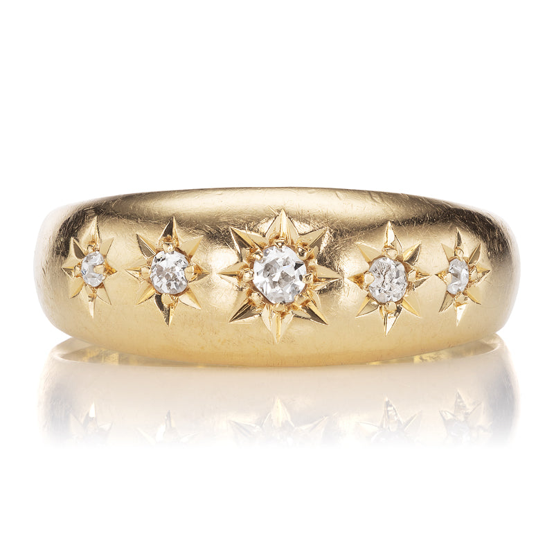 Five Star Celestial Antique Edwardian Starburst Ring