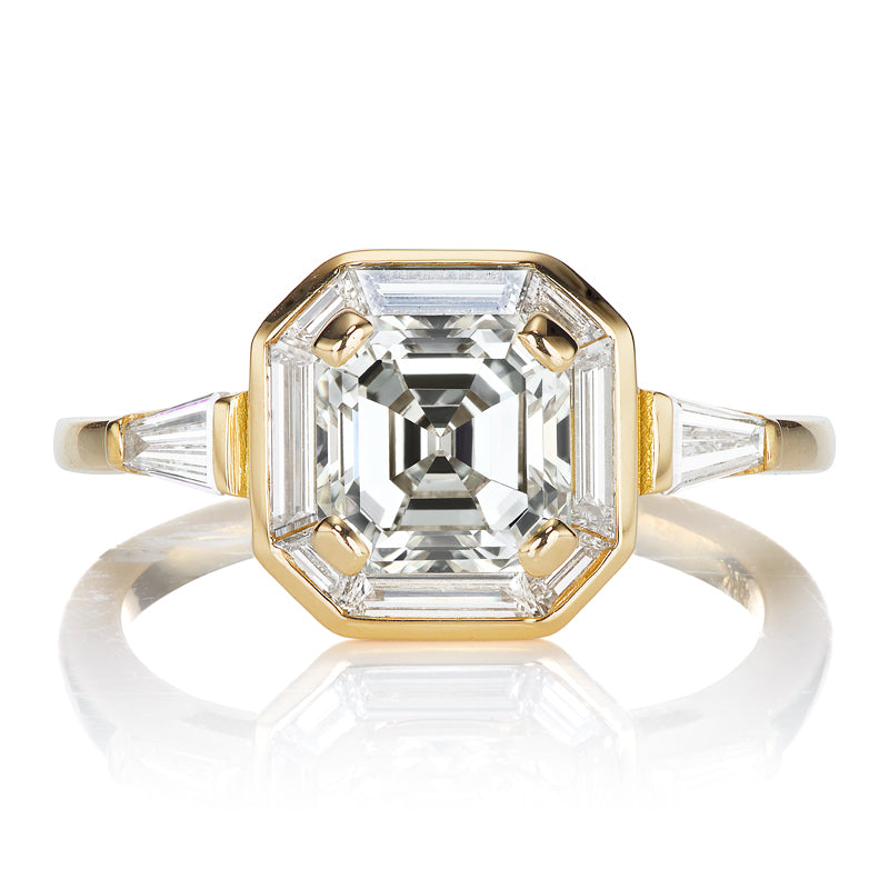 1.67ct Asscher Cut Diamond Ring with Baguette Halo