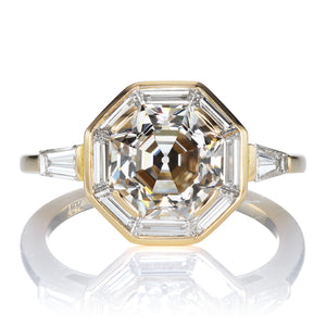 2.45ct Light Champagne Color Ring with Baguette Halo