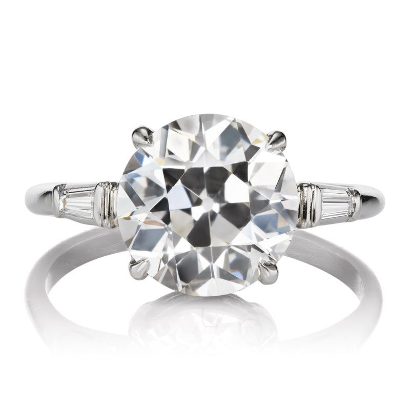 3 Carat Old European Cut Diamond with Tapered Baguettes in Platinum