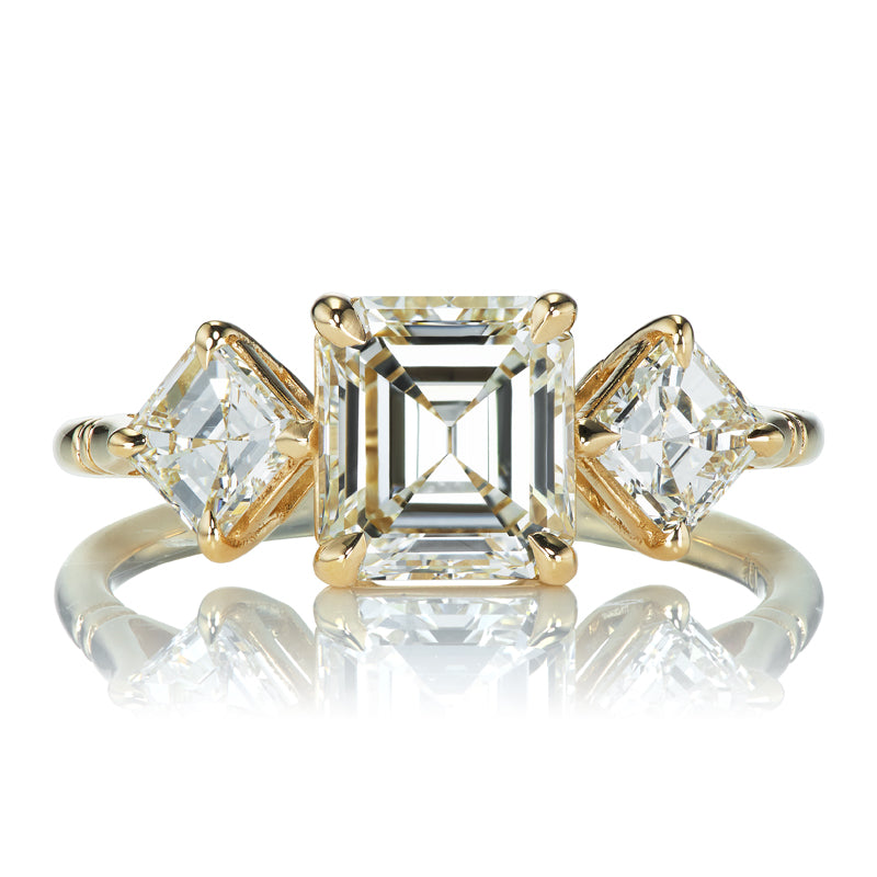 Three Stone Asscher Cut Diamond Engagement Ring