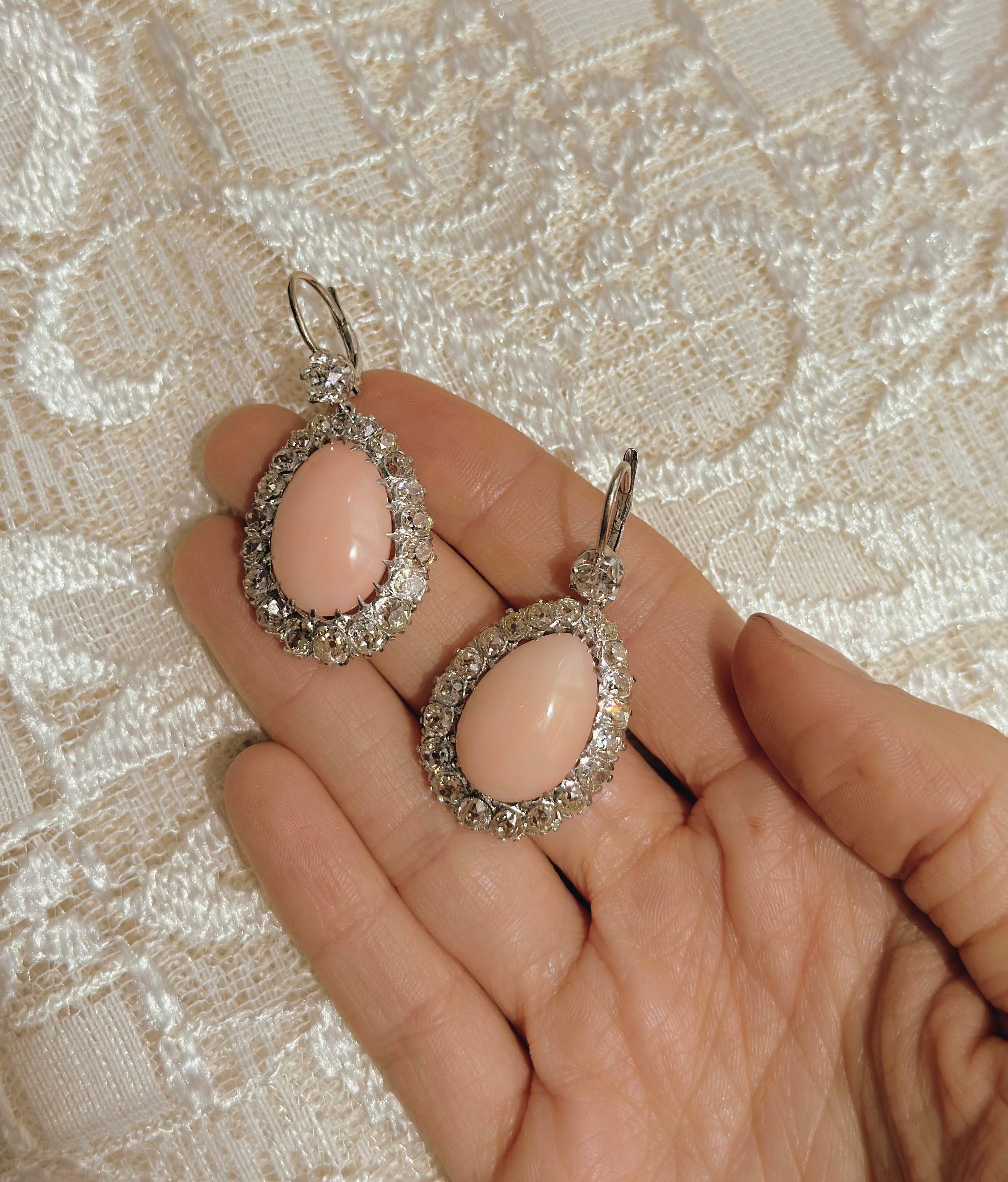 Coral + Diamond Earrings