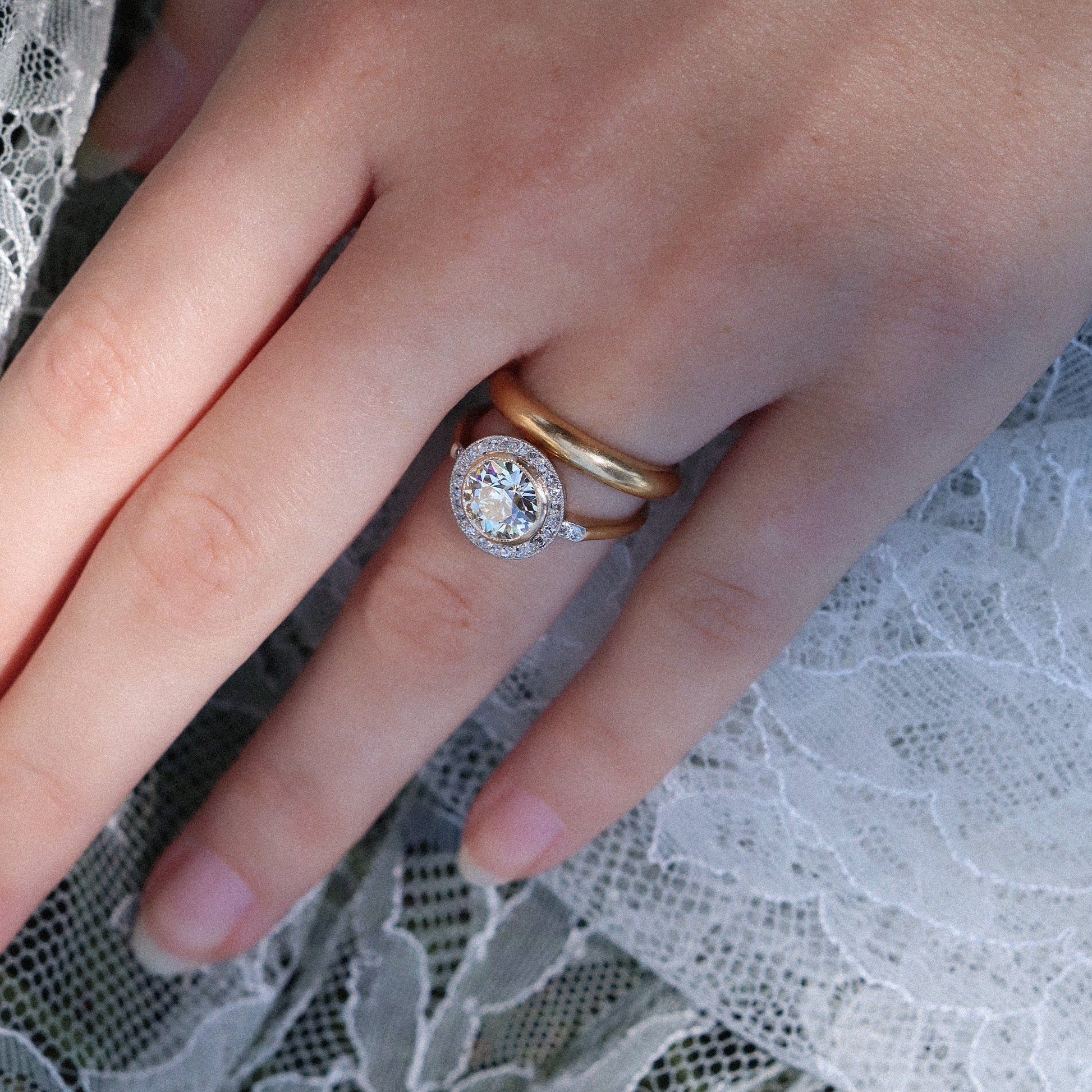 Antique French Old European Cut Diamond Ring with Halo