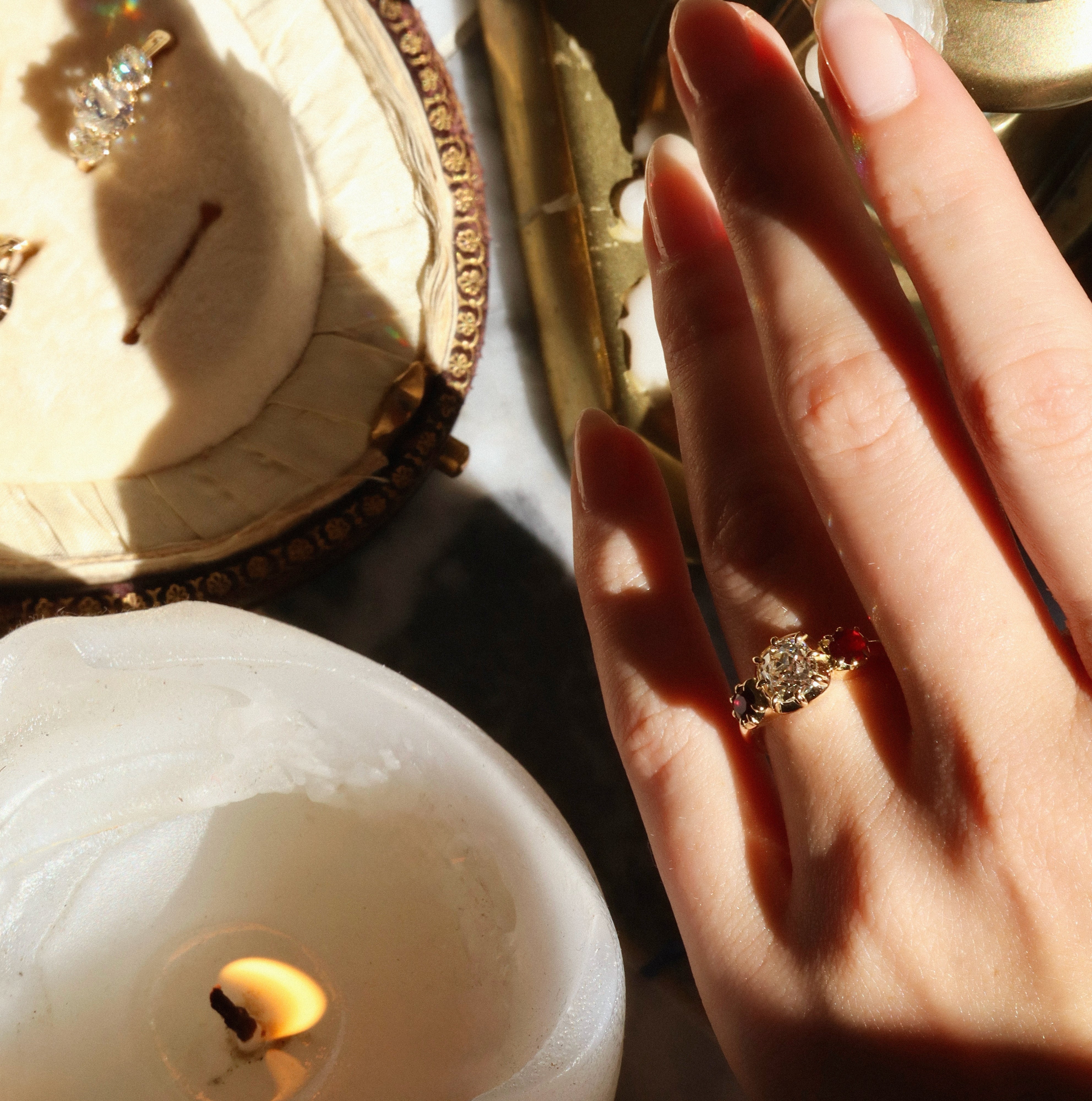 AB MADE diamond engagement ring with gemstone