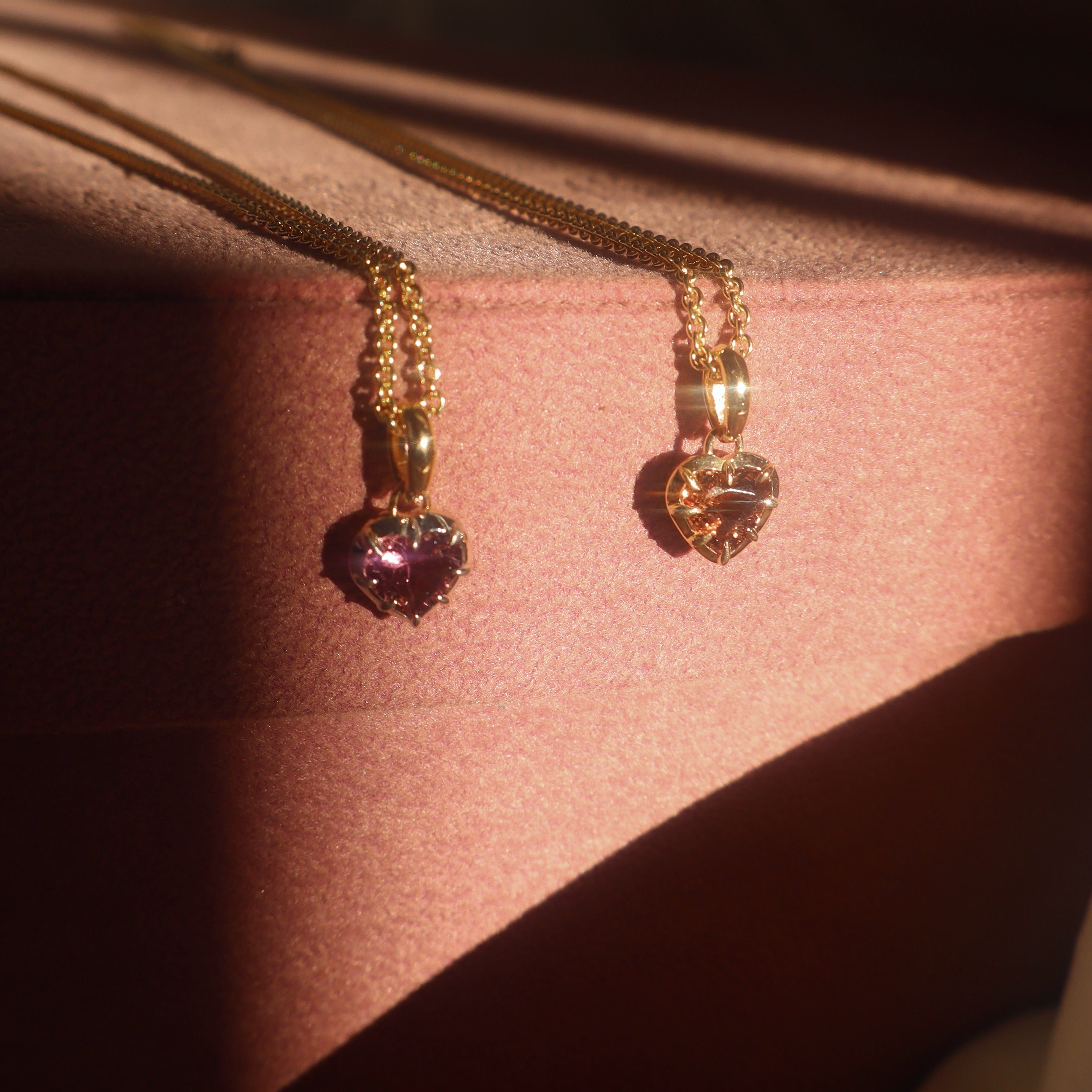 Pink Heart Shaped Tourmaline Pendant in Two-Tone Collet Setting