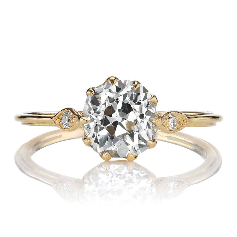 Old Mine Cut Diamond Ring with Leaf-Like Sides