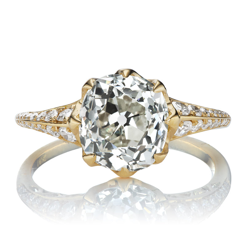 3-carat Old Mine Cut Diamond in Detailed Yellow Gold Setting