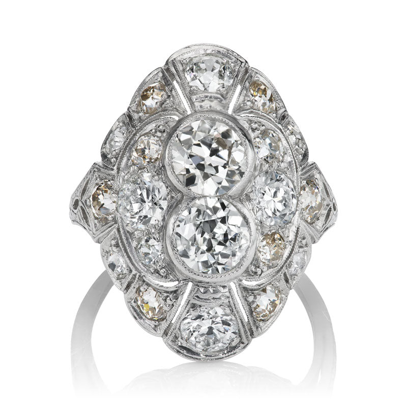 Intricate Art Deco Engagement Ring with Old Euro Cut Diamonds