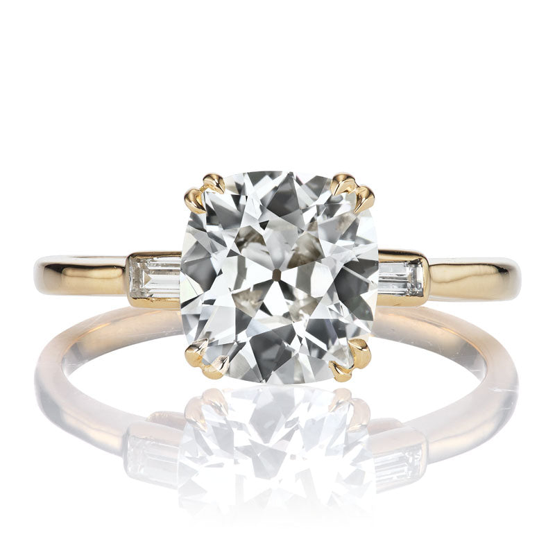 2.01ct Old Mine Cut Diamond Ring with Sleek Baguettes