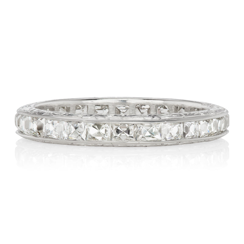Platinum French Cut Eternity Band with Engravings