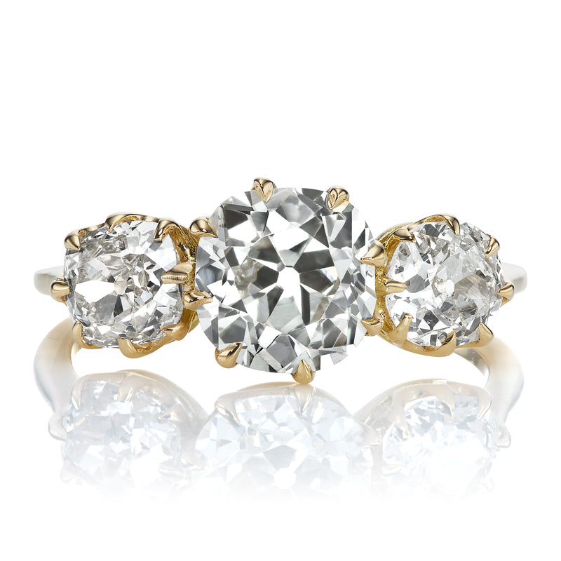 Three Stone Old Mine Cut Engagement Ring