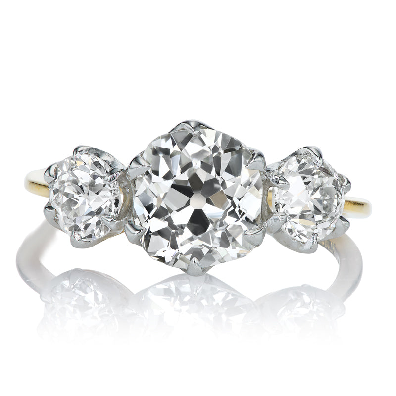 Two-Tone Three Stone Old Mine Old Euro Cut Engagement Ring