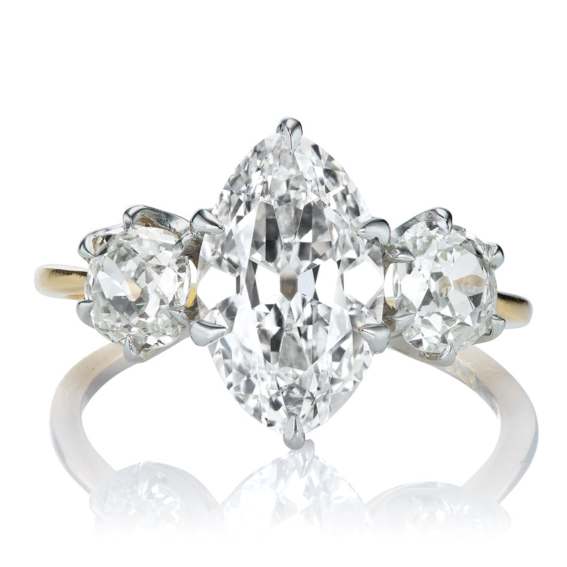 Bright White Marquise Cut Diamond Three Stone Ring
