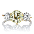 2.53ct Light Yellow Old European Cut Diamond with White Side Stones