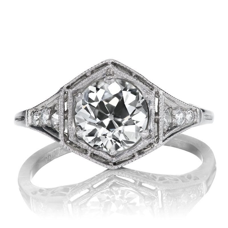 Edwardian Antique Old European Cut Diamond Ring with Hexagonal Setting