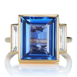 6.95-carat Heated Sri Lanka Sapphire Ring with Diamond Baguettes