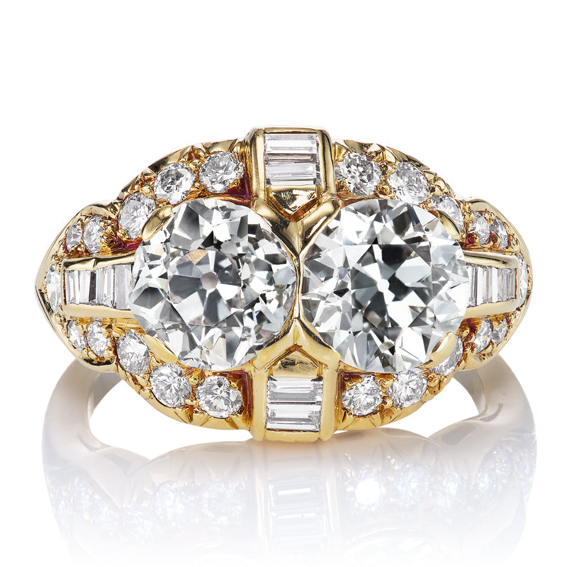 Unique + Detailed Old European Cut Toi et Moi Ring