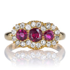 Antique Three Stone Ruby and Diamond Cluster Ring