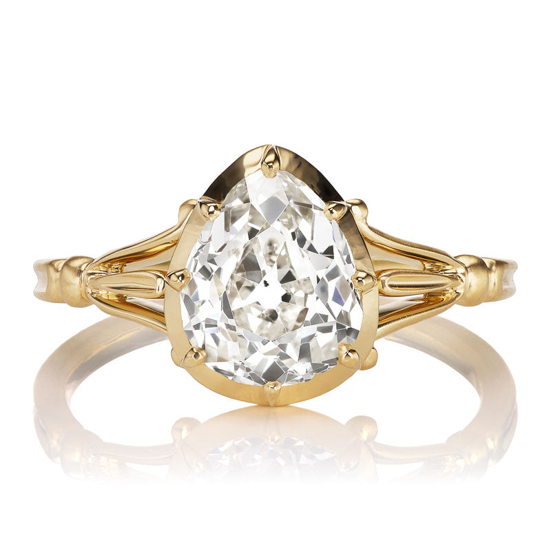 2 Carat Antique Pear Cut Diamond in Georgian-Inspired Gold Setting