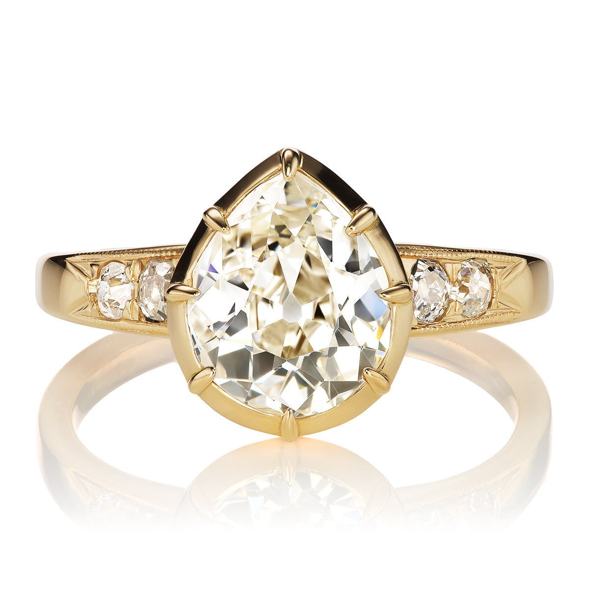 2 Carat Collet Set Pear Diamond Ring with Side Stones