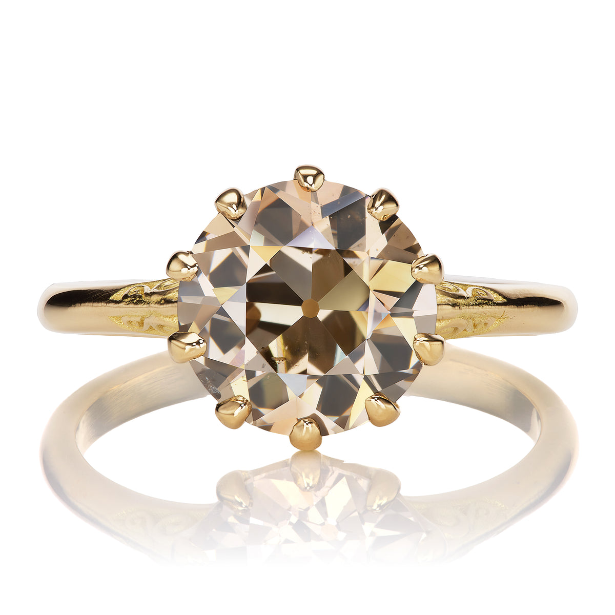 Fancy Brown Old European Cut Diamond on Detailed Gold Band