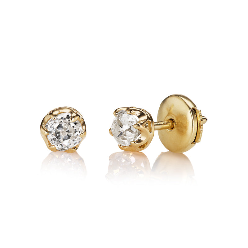Old Mine Cut Diamond Studs in Gold Prong Setting