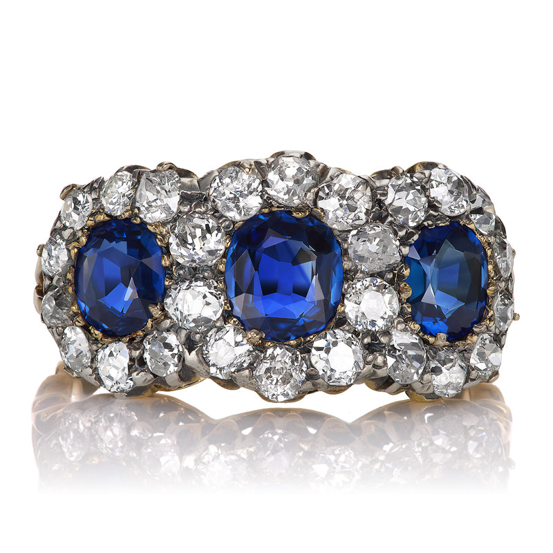 Vintage Sapphire Three Stone Cluster Ring