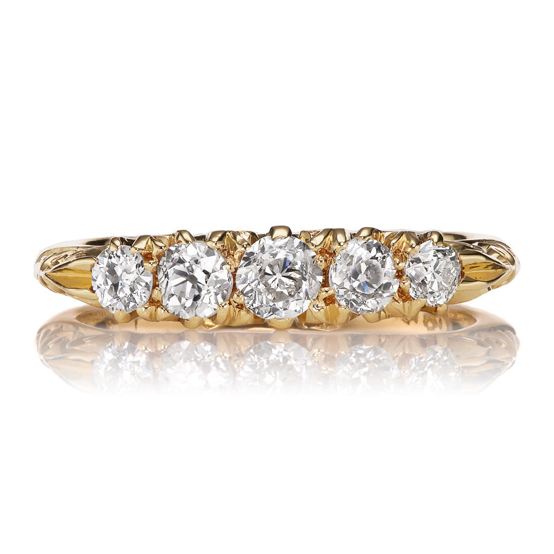 Five Stone Antique Half Hoop Ring with Scroll Detailing