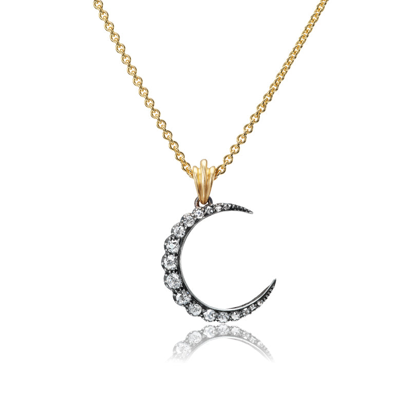 Antique Collet-Set Crescent Pendant with Old European Cut Diamonds