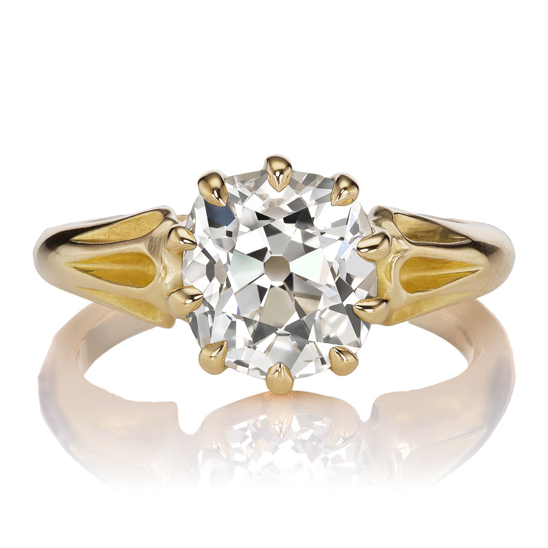 Old Mine Cut Diamond in Golden Antique-Inspired Setting