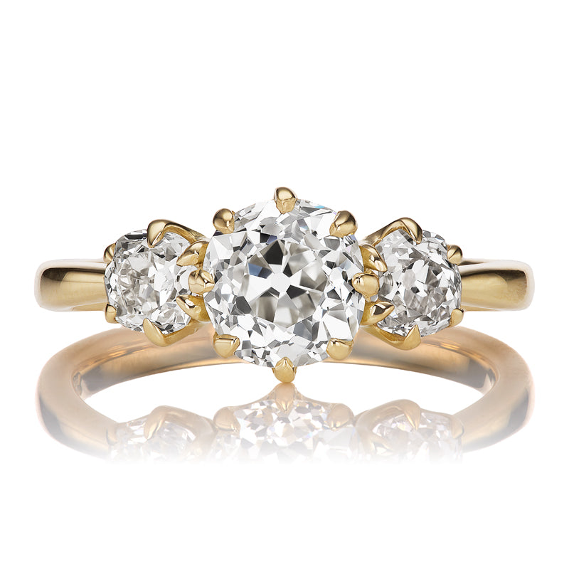 Three-Stone Old Mine Cut Diamond Ring in 18kt Gold Setting
