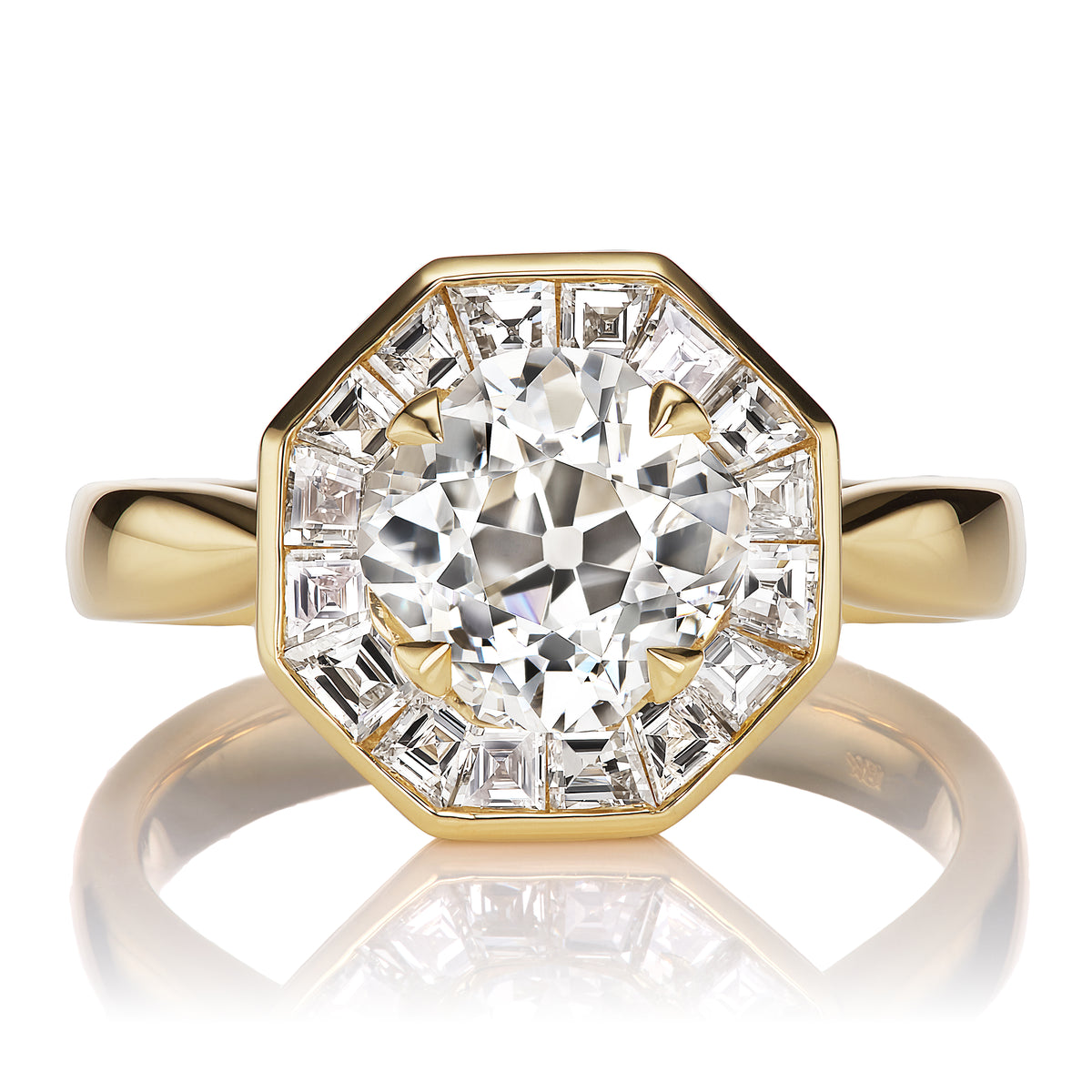 Old European Cut Diamond Ring with a Carré Cut Diamond Halo