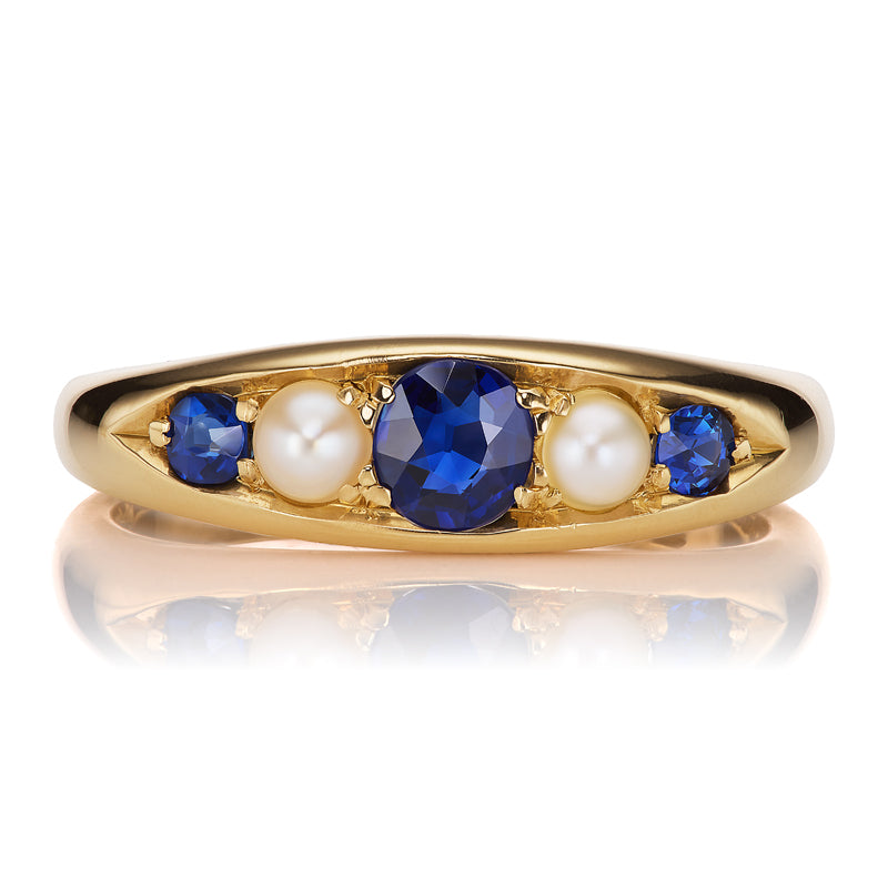 Antique Five Stone Pearl and Sapphire Alternating Band