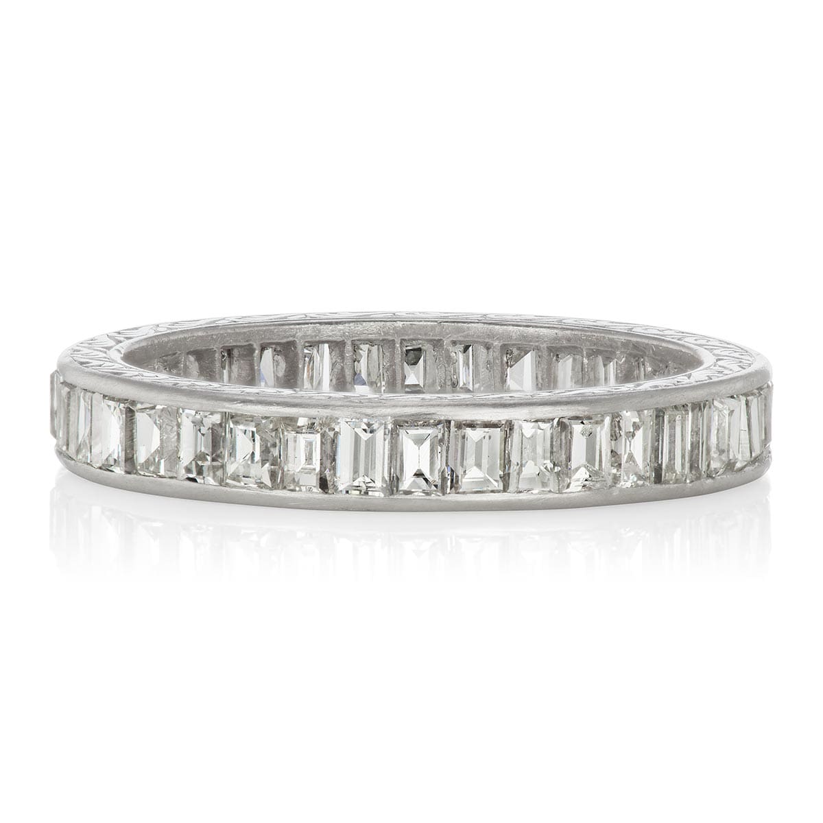 Vintage Baguette Diamond Eternity Band with Engravings