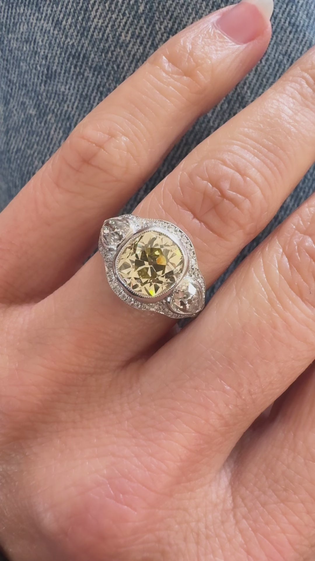 Three-stone Old Mine cut diamond Rings