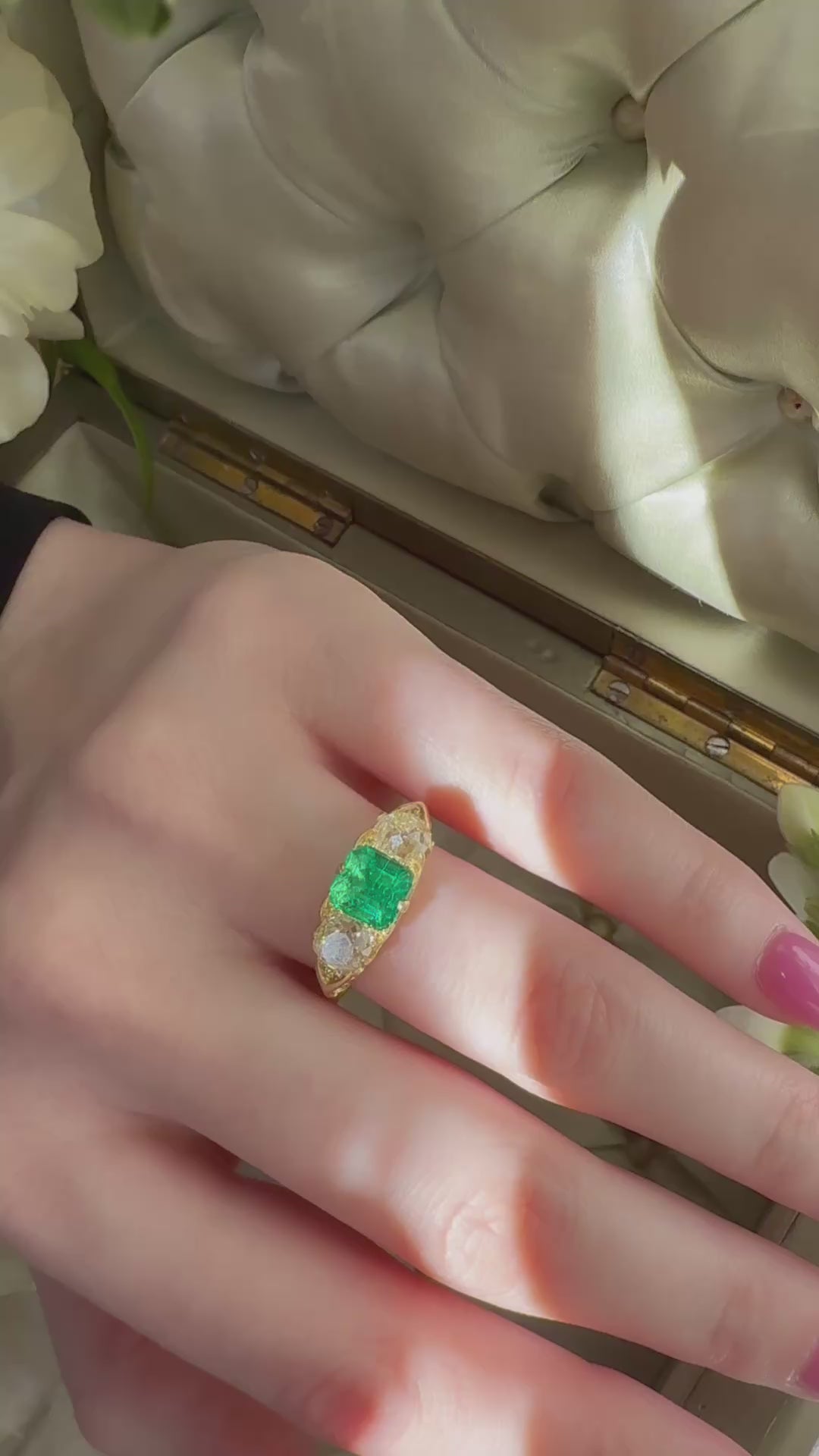 Three-stone Old Mine cut diamond Rings