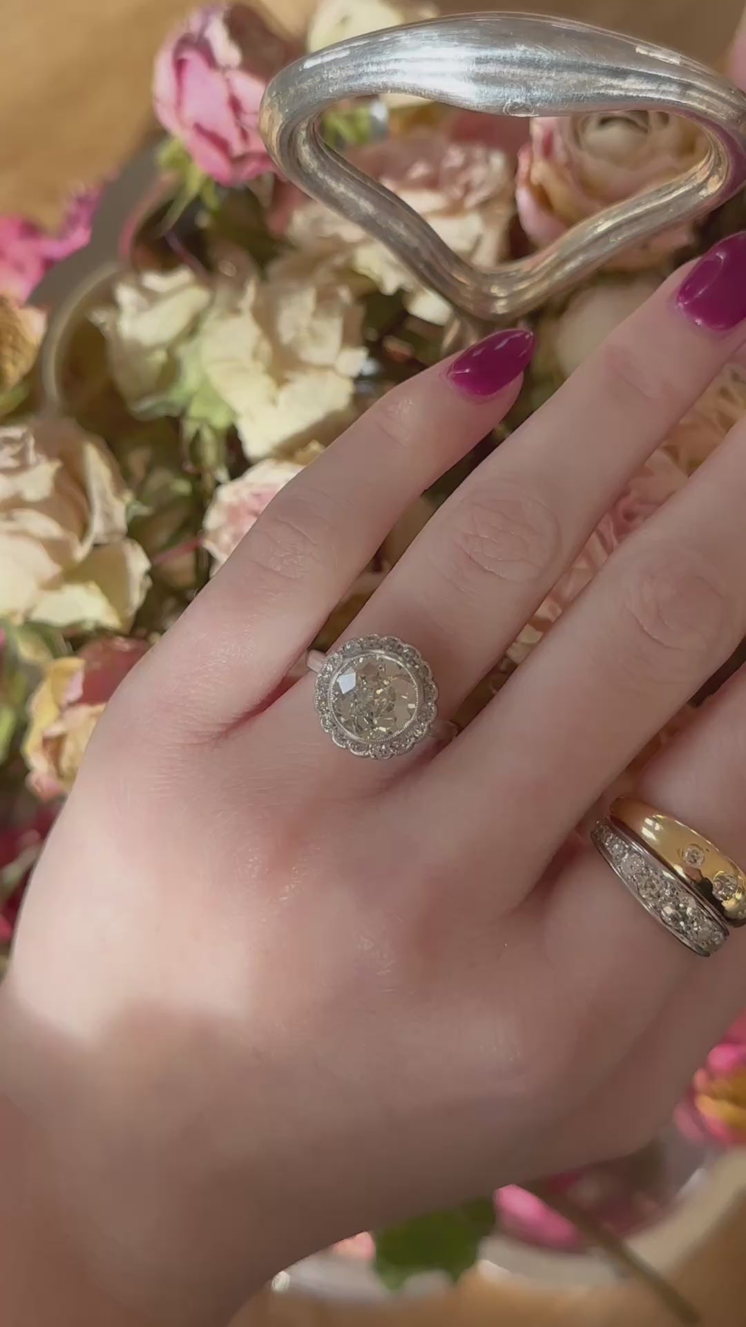 Halo Old European cut diamond Rings