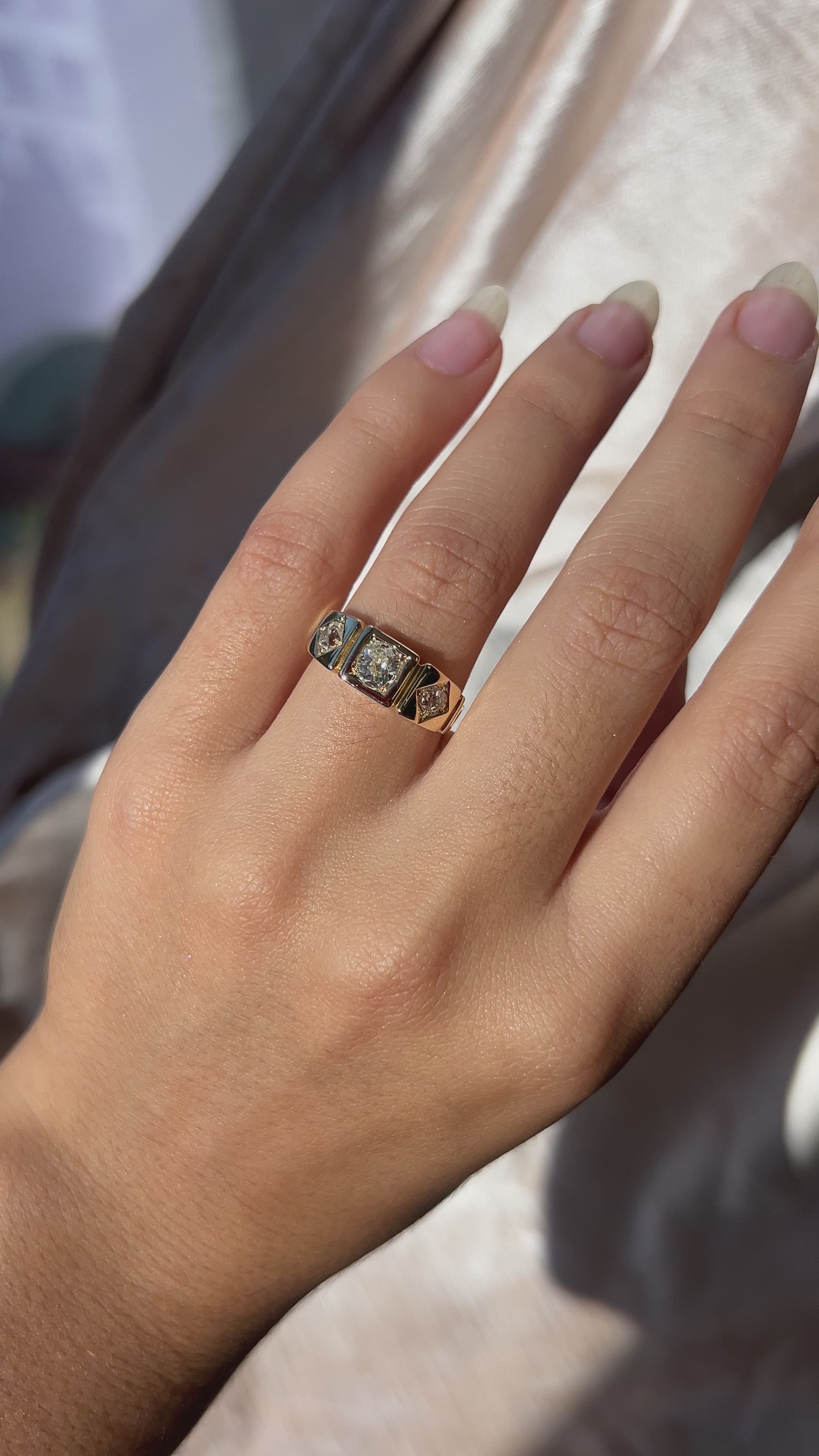 Three-stone Old Mine cut diamond Rings