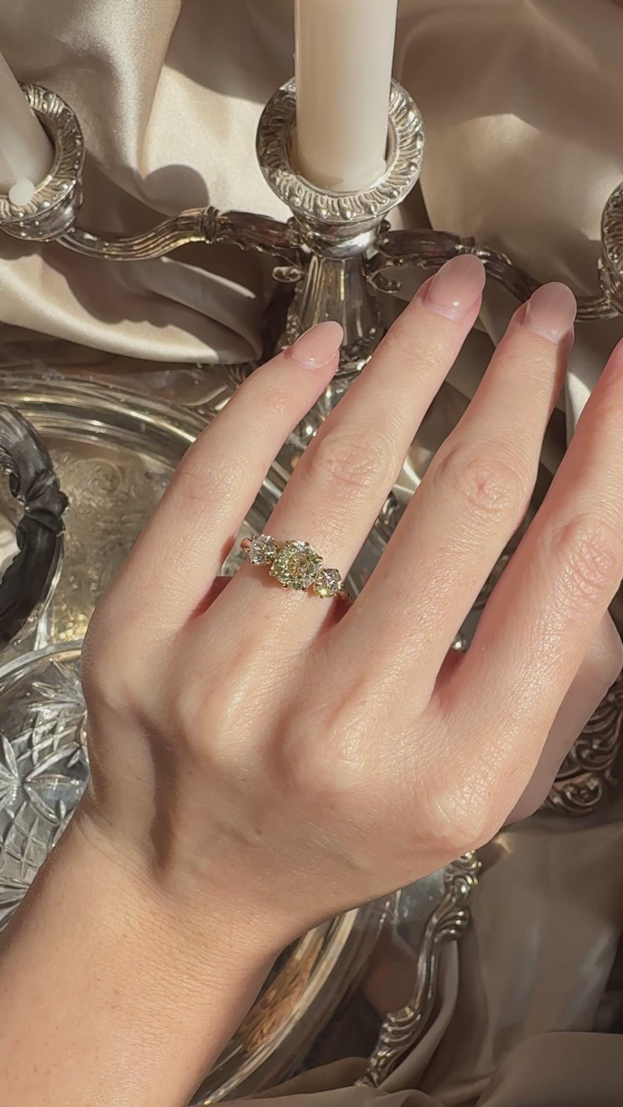 Three-stone Old Mine cut diamond Rings