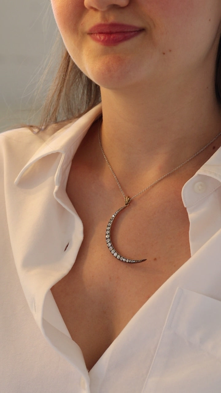 Victorian Celestial Moon Necklace with Diamonds – Andria Barboné