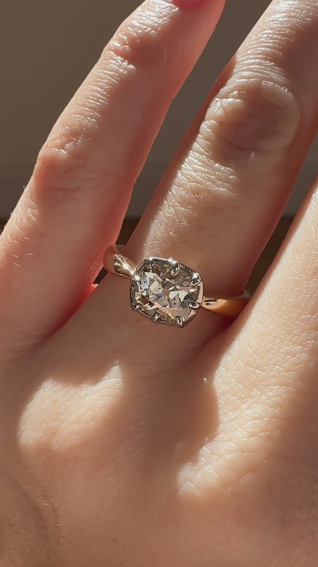 Old Mine Cut Diamond in Two-Tone East-West Collet Setting – Andria