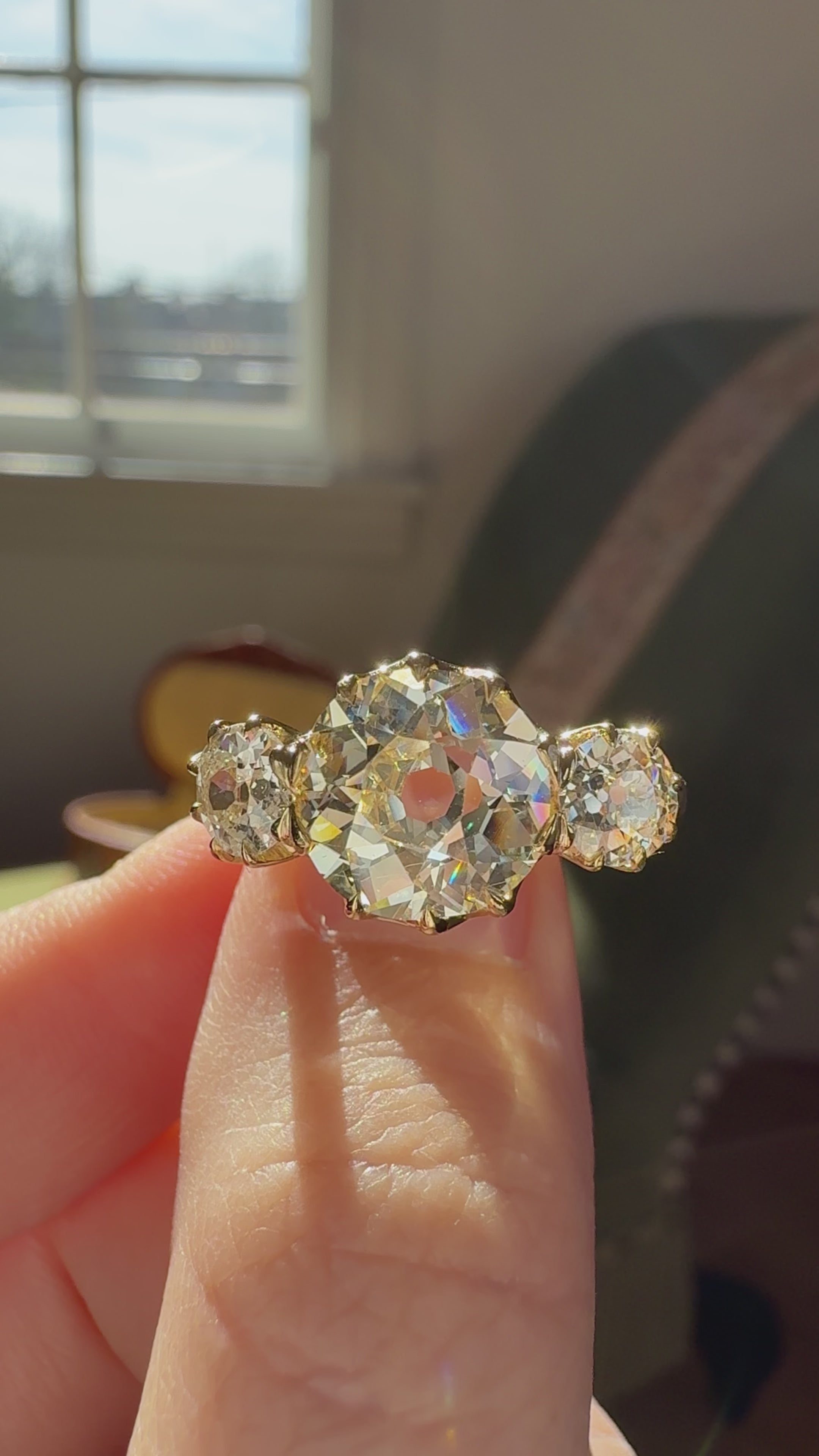 Antique OMC Three Stone Diamond Ring with Large Culet – Andria