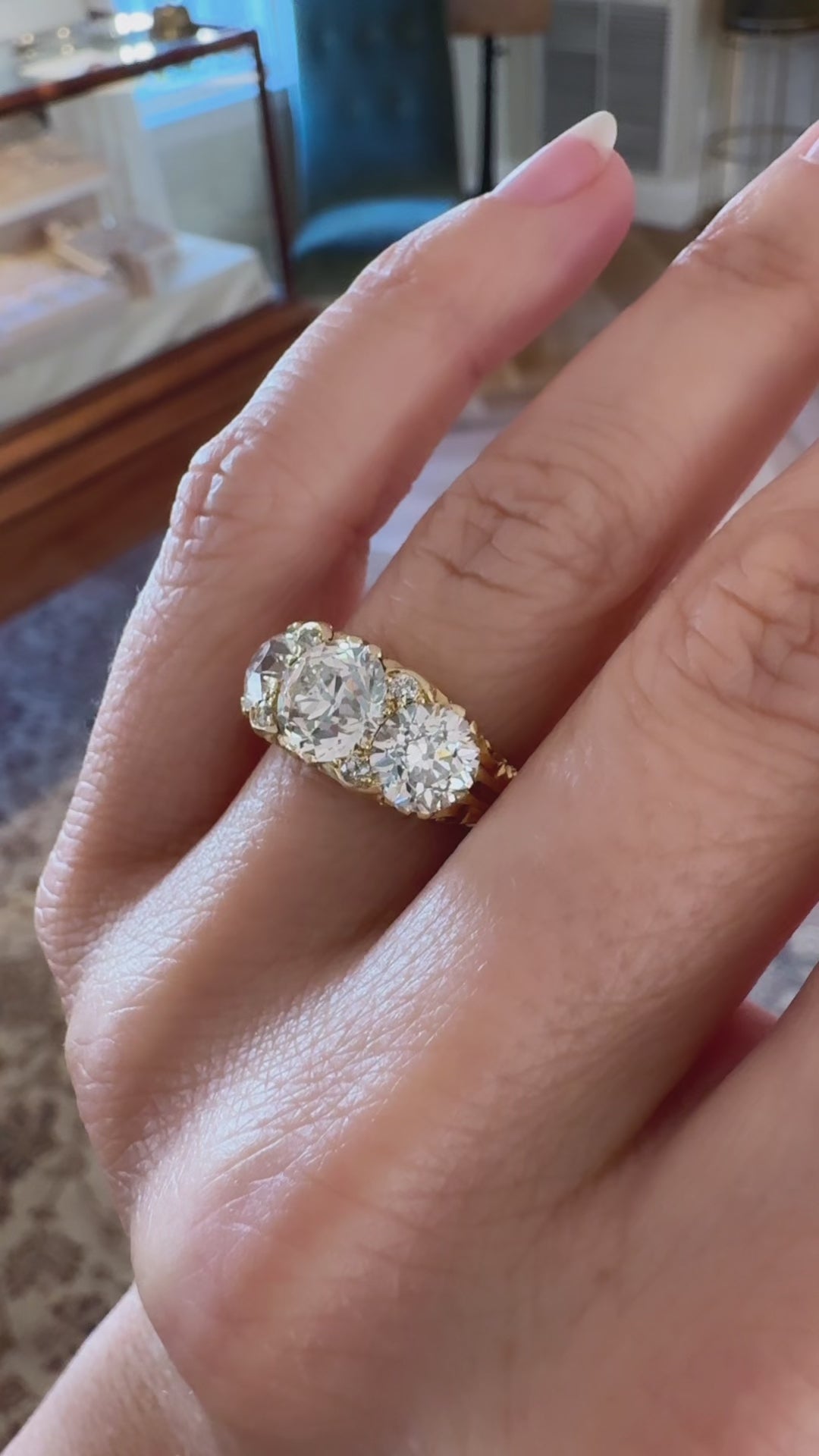 Three-stone Old European cut diamond Rings