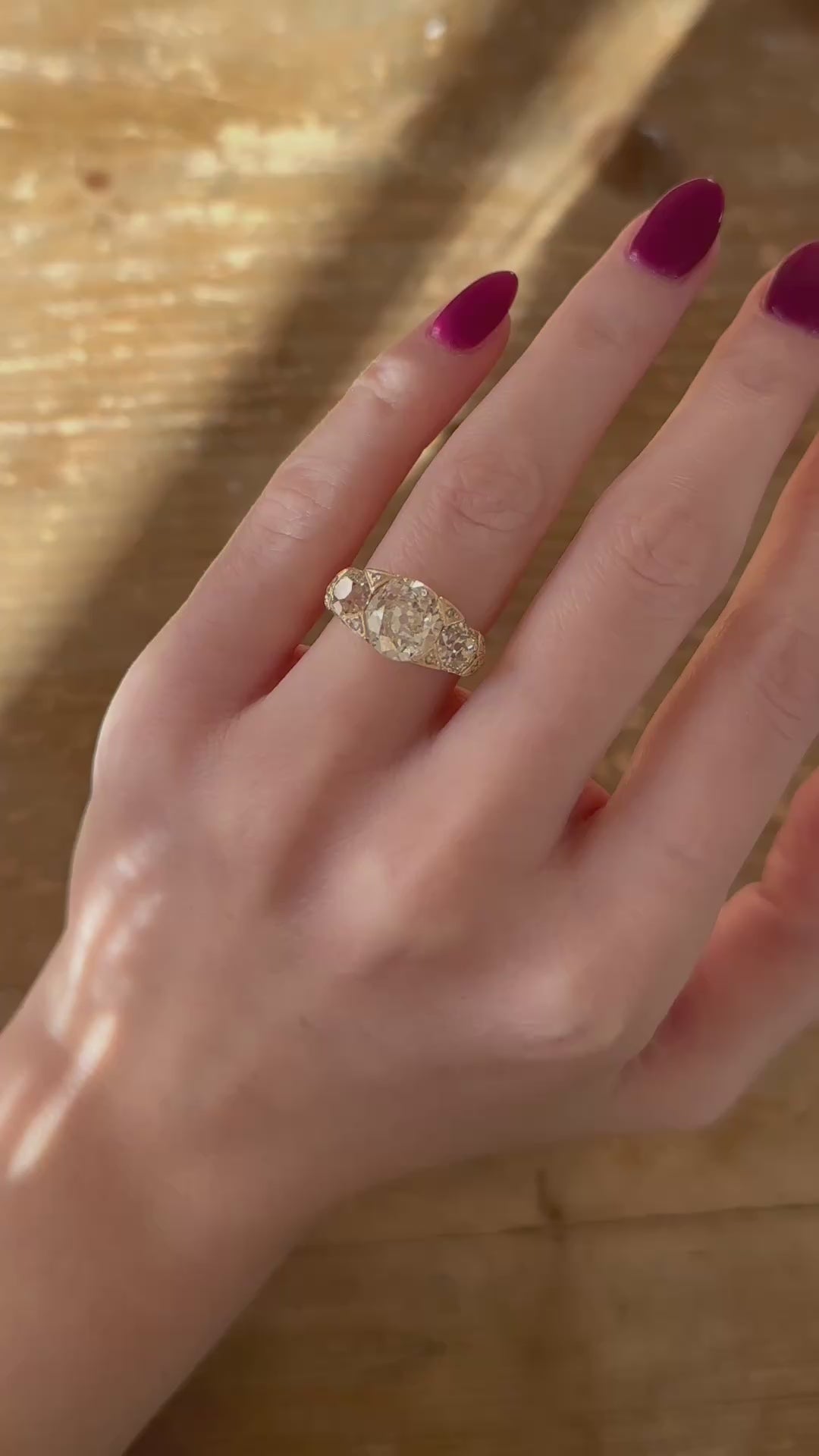 Three-stone Old Mine cut diamond Rings