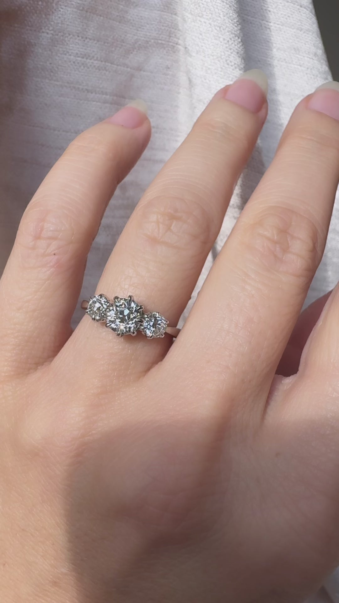 Three-stone Old Mine cut diamond Rings