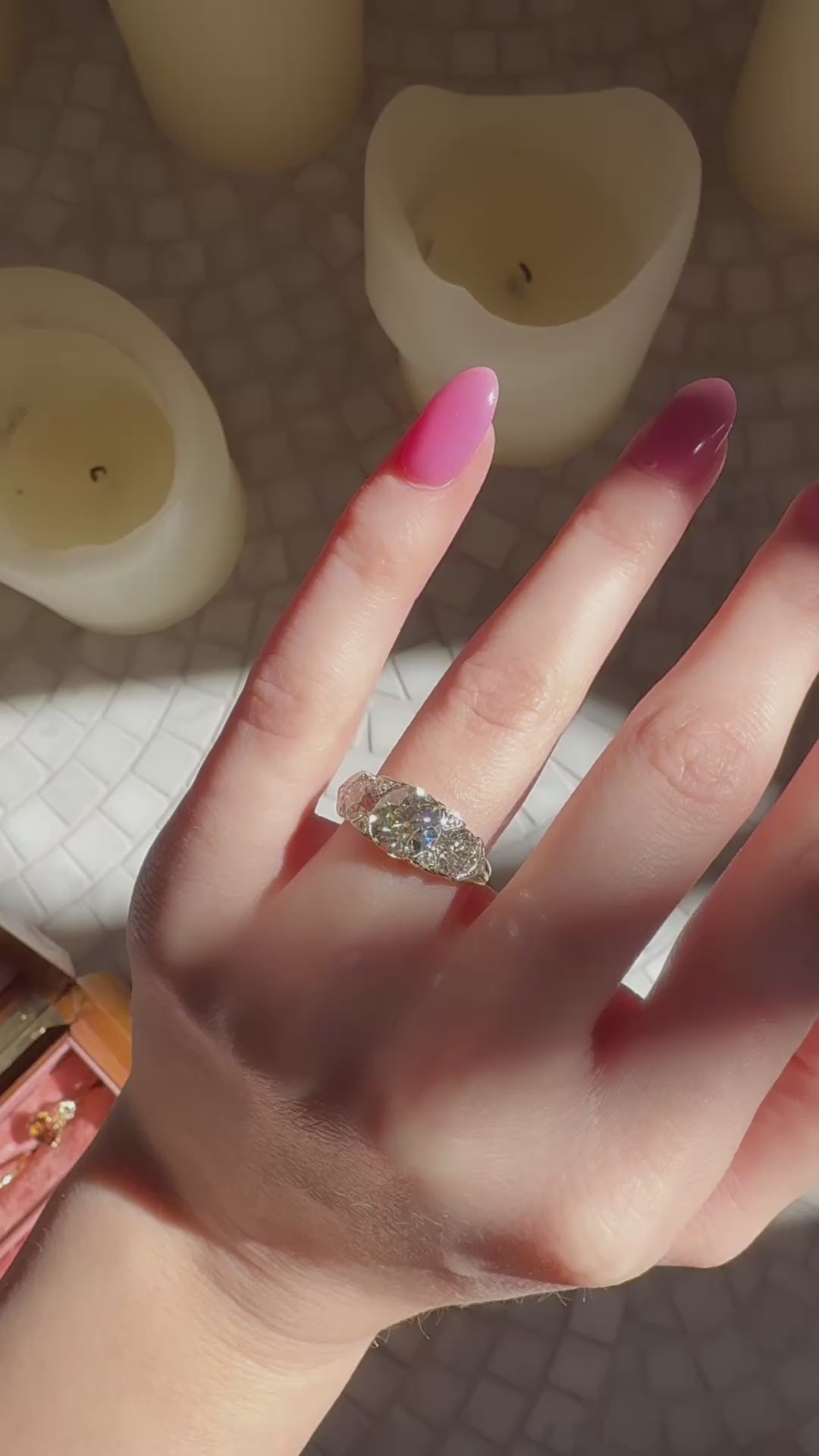  videos and images of vintage Rings-Three-stone Old European cut diamond Rings