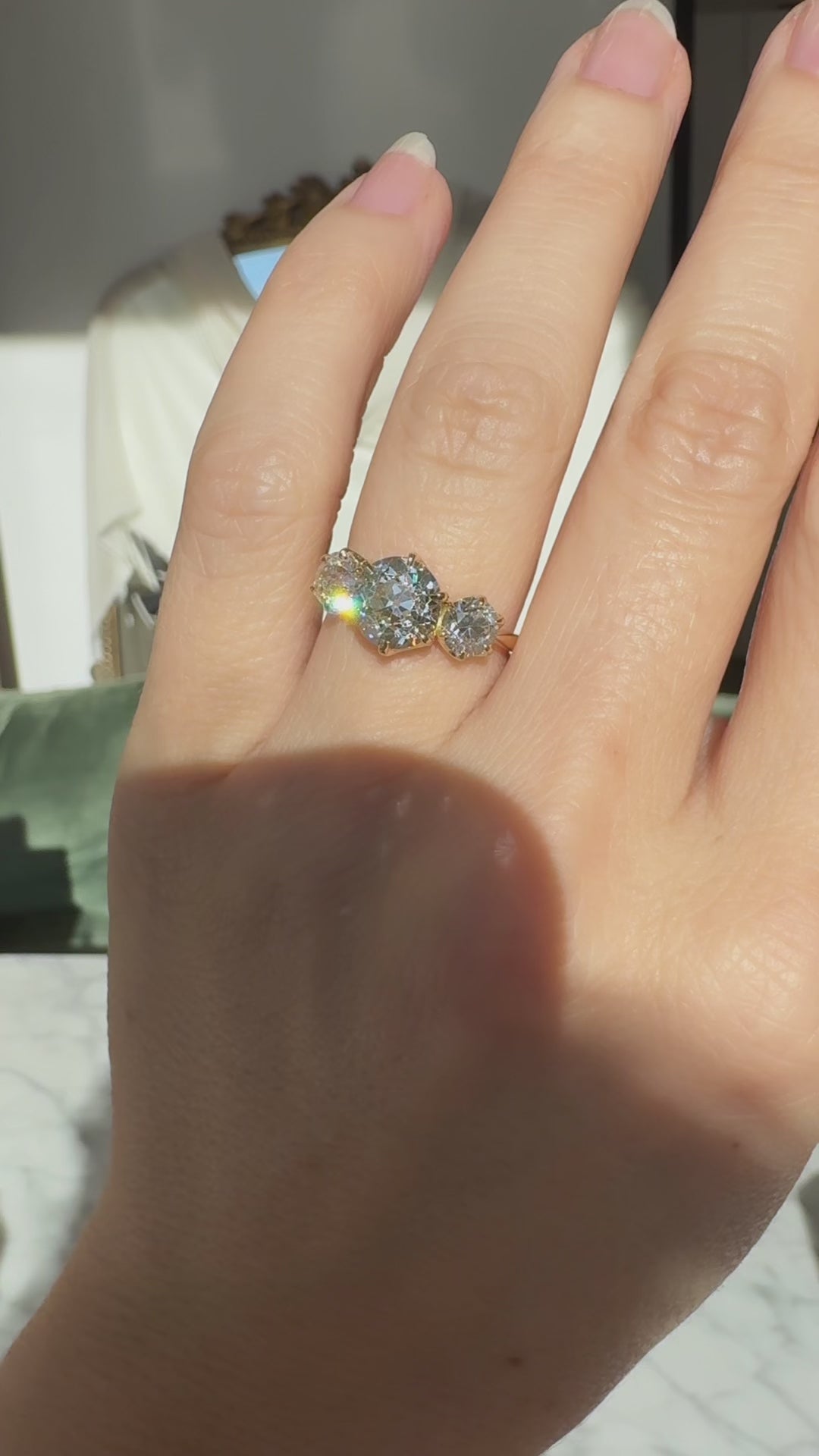 Three-stone Old European cut diamond Rings