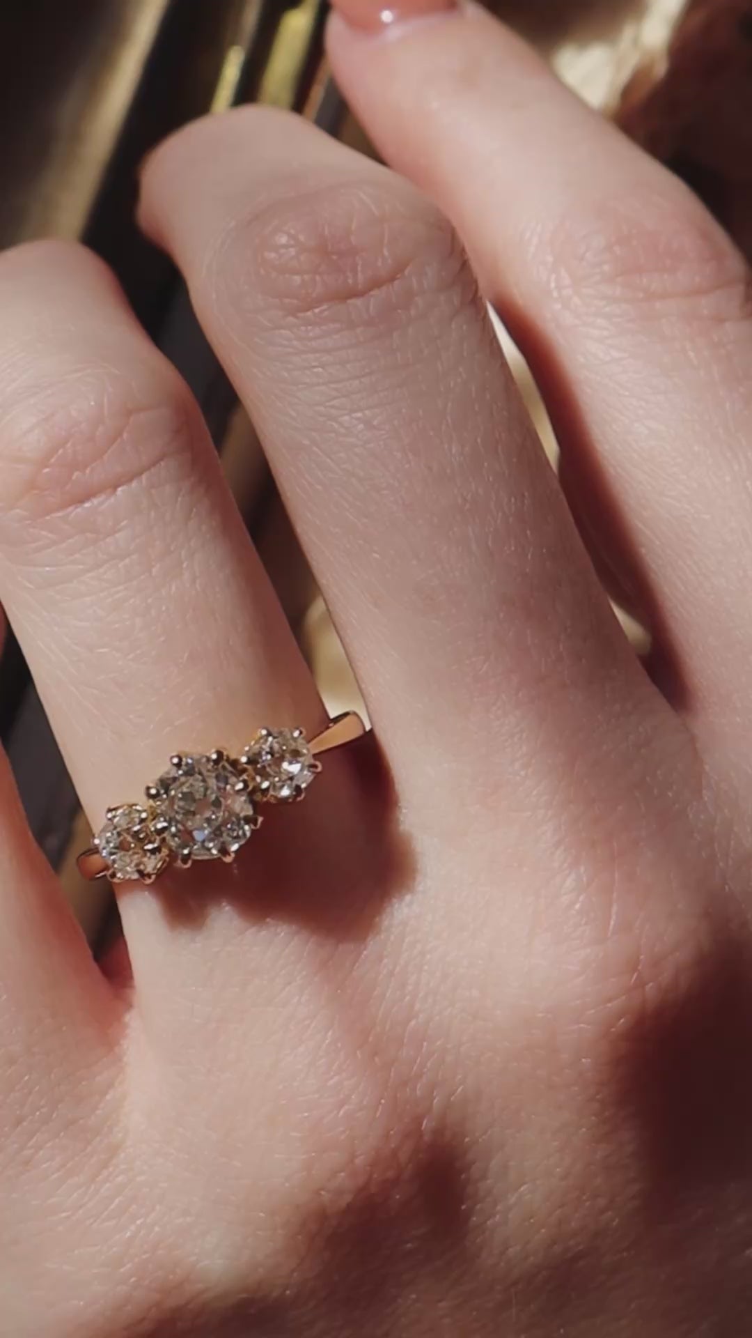 Three-stone Old Mine cut diamond Rings