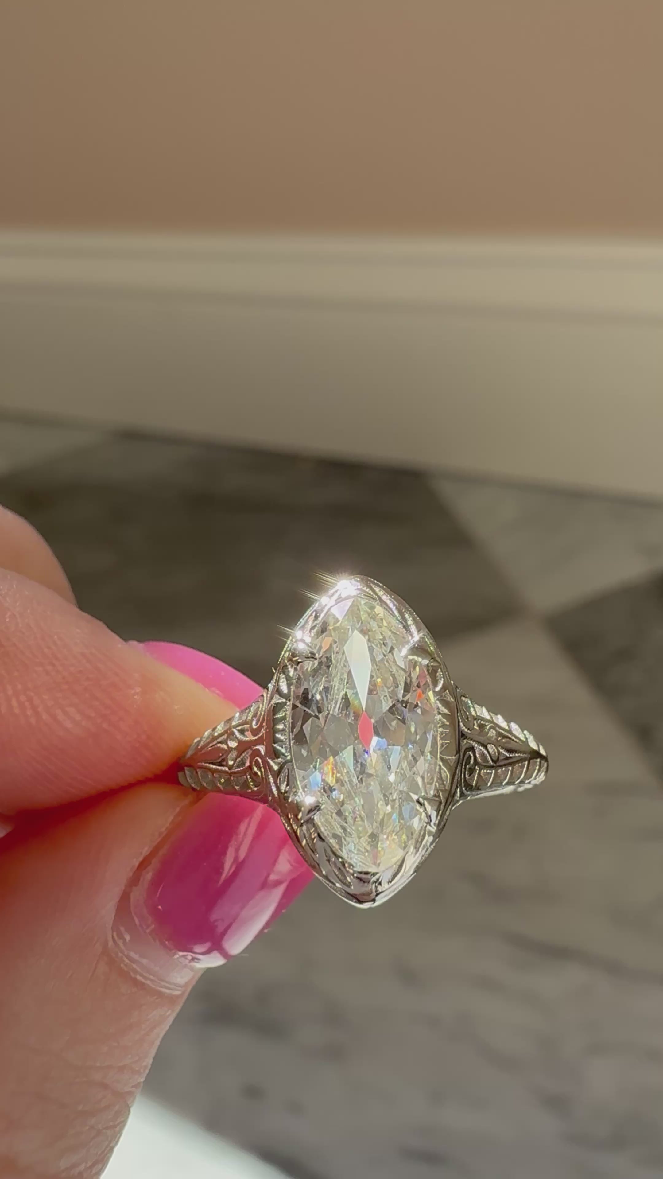  videos and images of vintage Rings-Solitaire Marquise/Oval cut diamond Rings