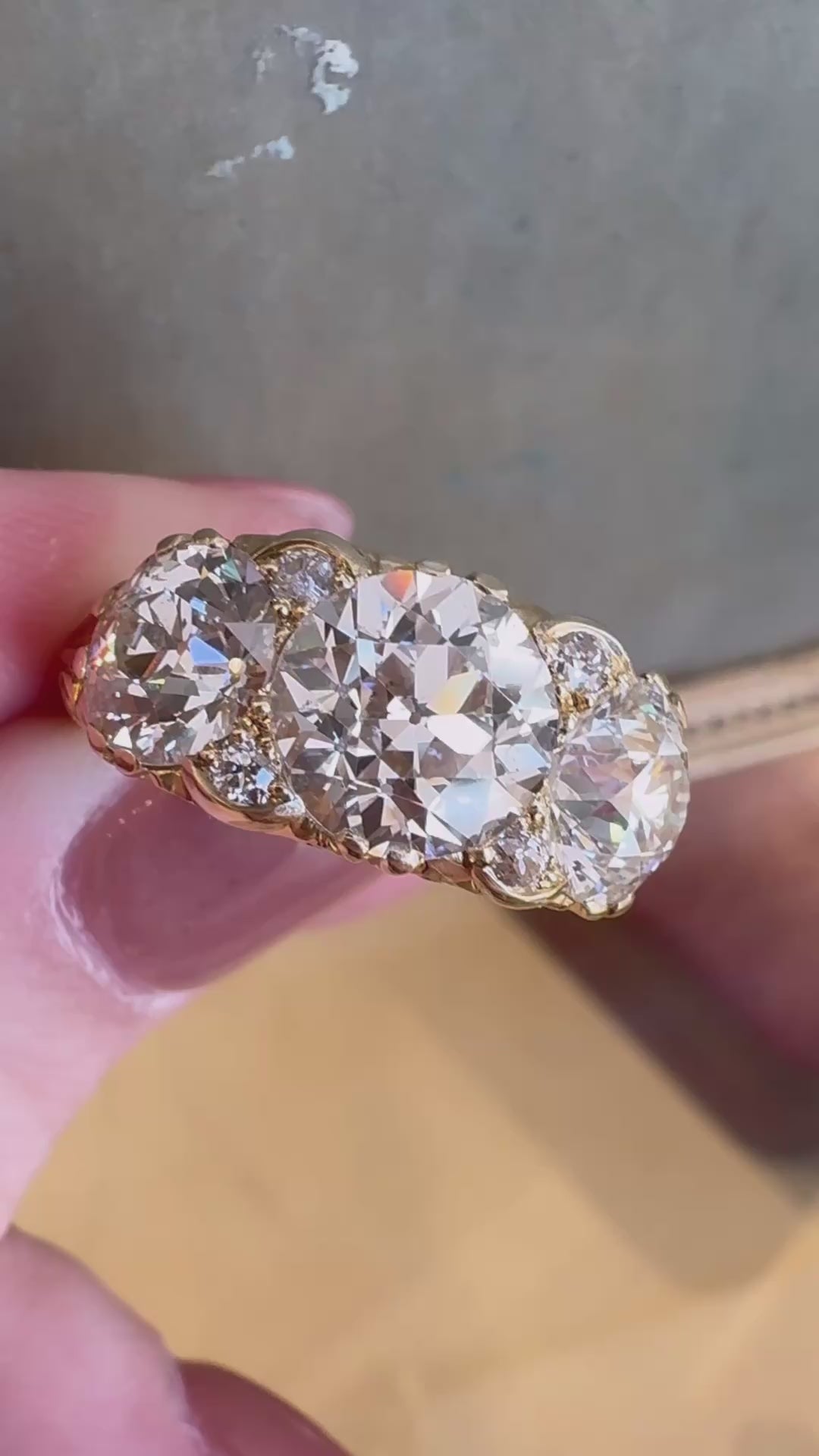  videos and images of vintage Rings-Three-stone Old European cut diamond Rings